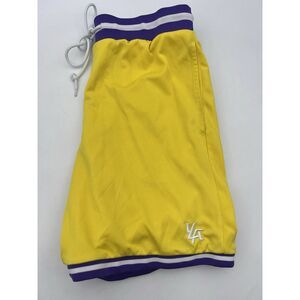 YoungLA Mesh Shorts Men Medium Yellow/Purple 28" Waist 6.5" Inseam Drawstring‎